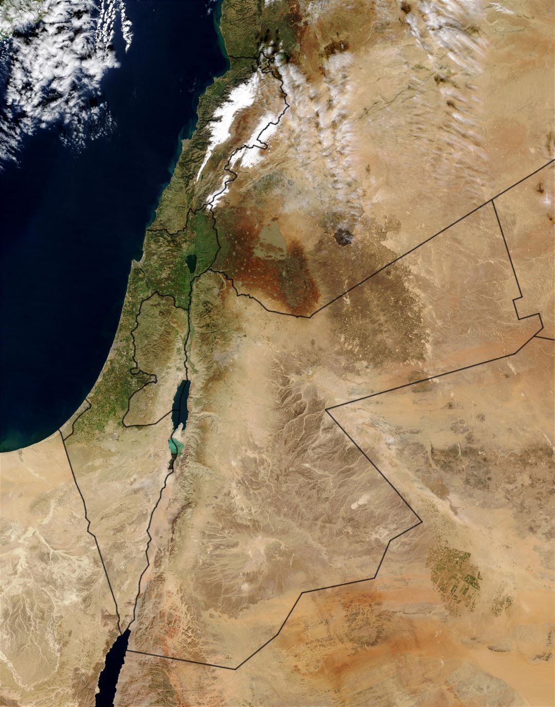 Grande detallado mapa satelital de Jordania