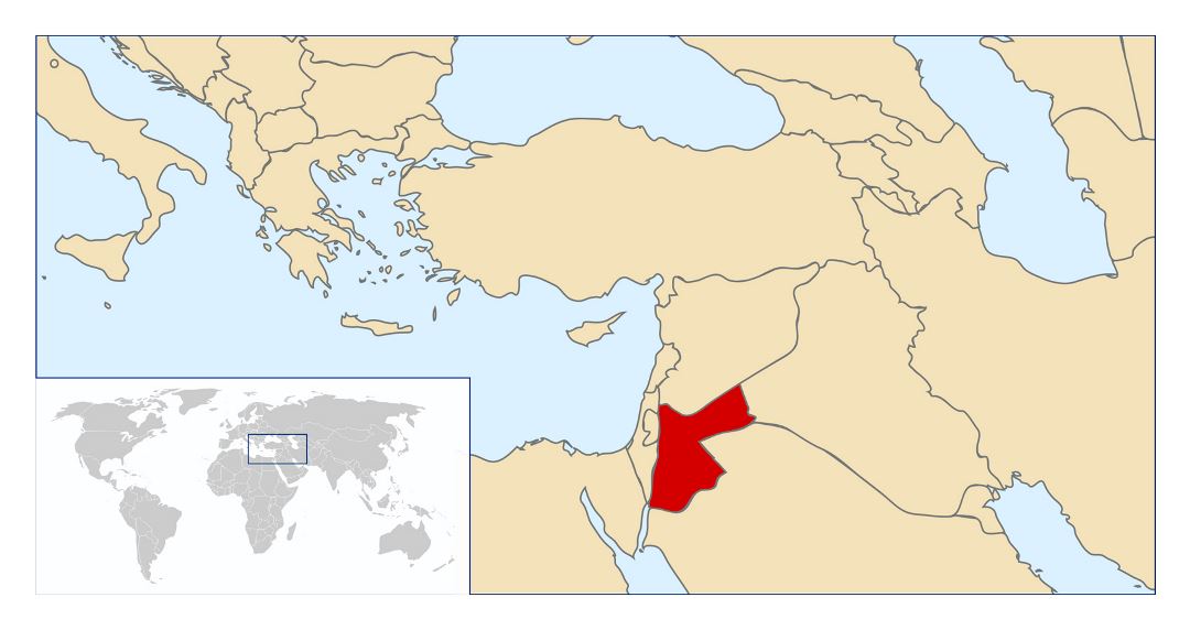 Grande mapa de ubicación de Jordania