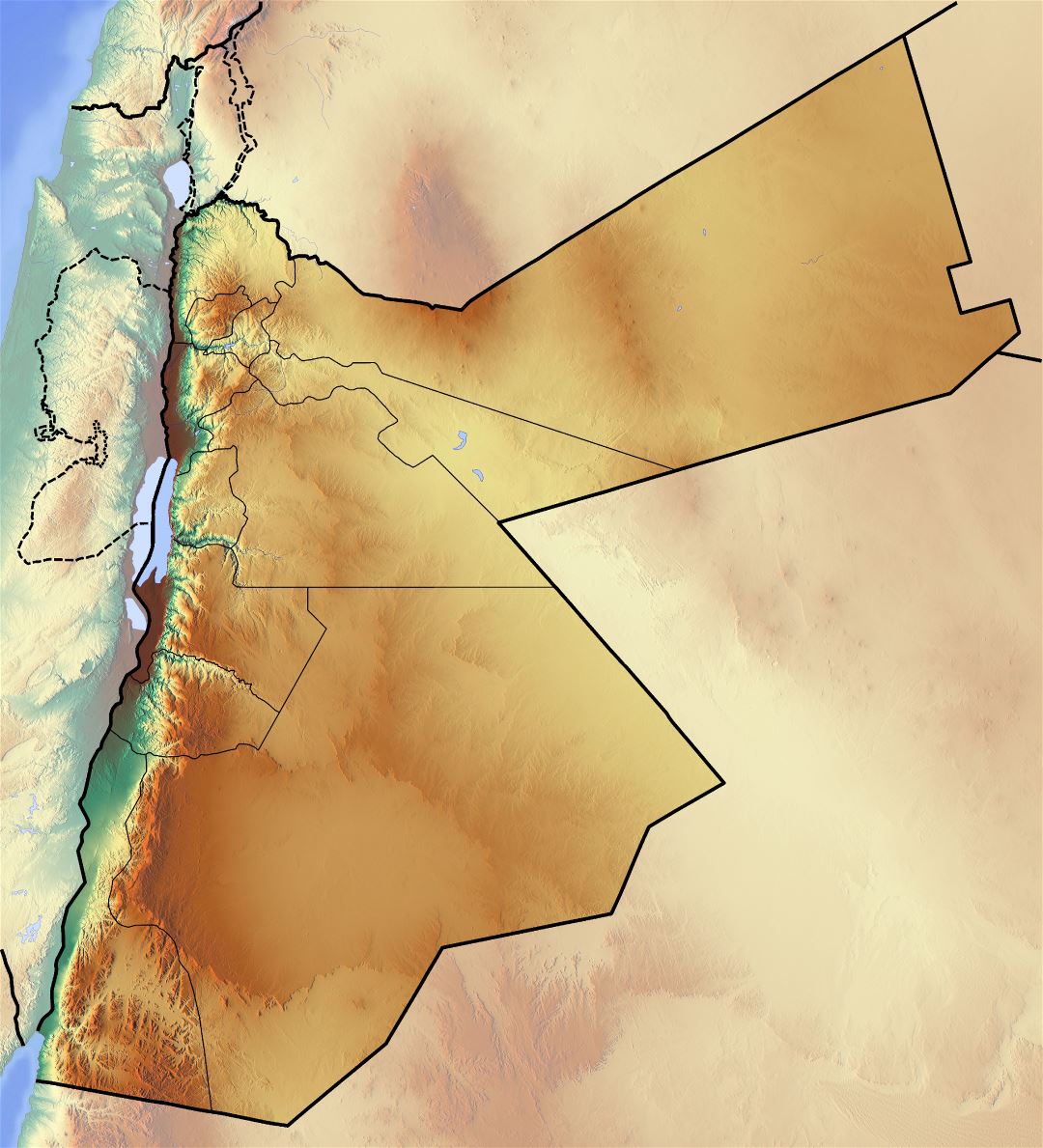 Grande mapa en relieve de Jordania