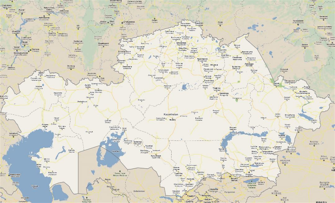 Grande mapa de carreteras de Kazajstán con todas ciudades