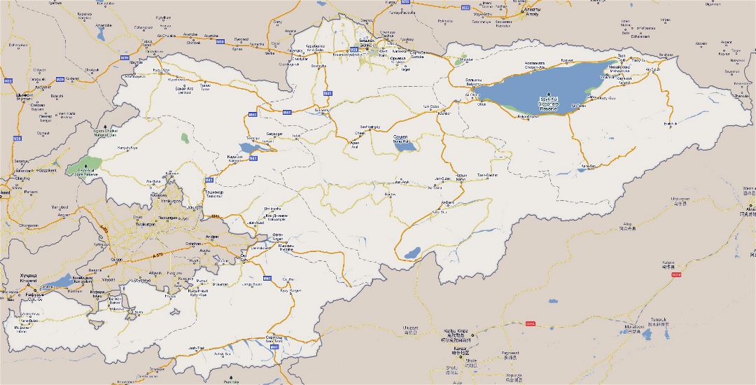 Grande mapa de carreteras de Kirguistán con ciudades