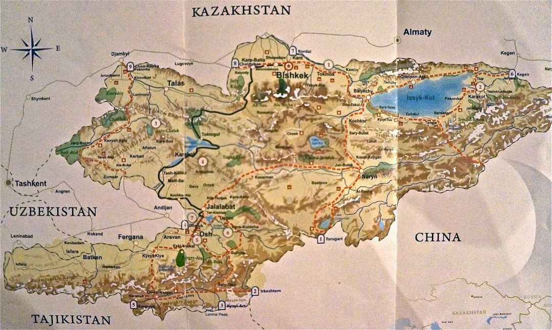 Grande mapa de Kirguistán