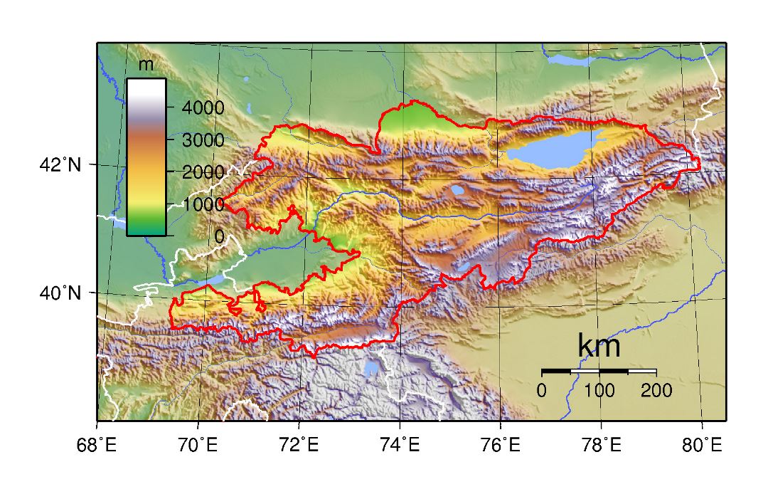 Grande mapa topográfico de Kirguistán