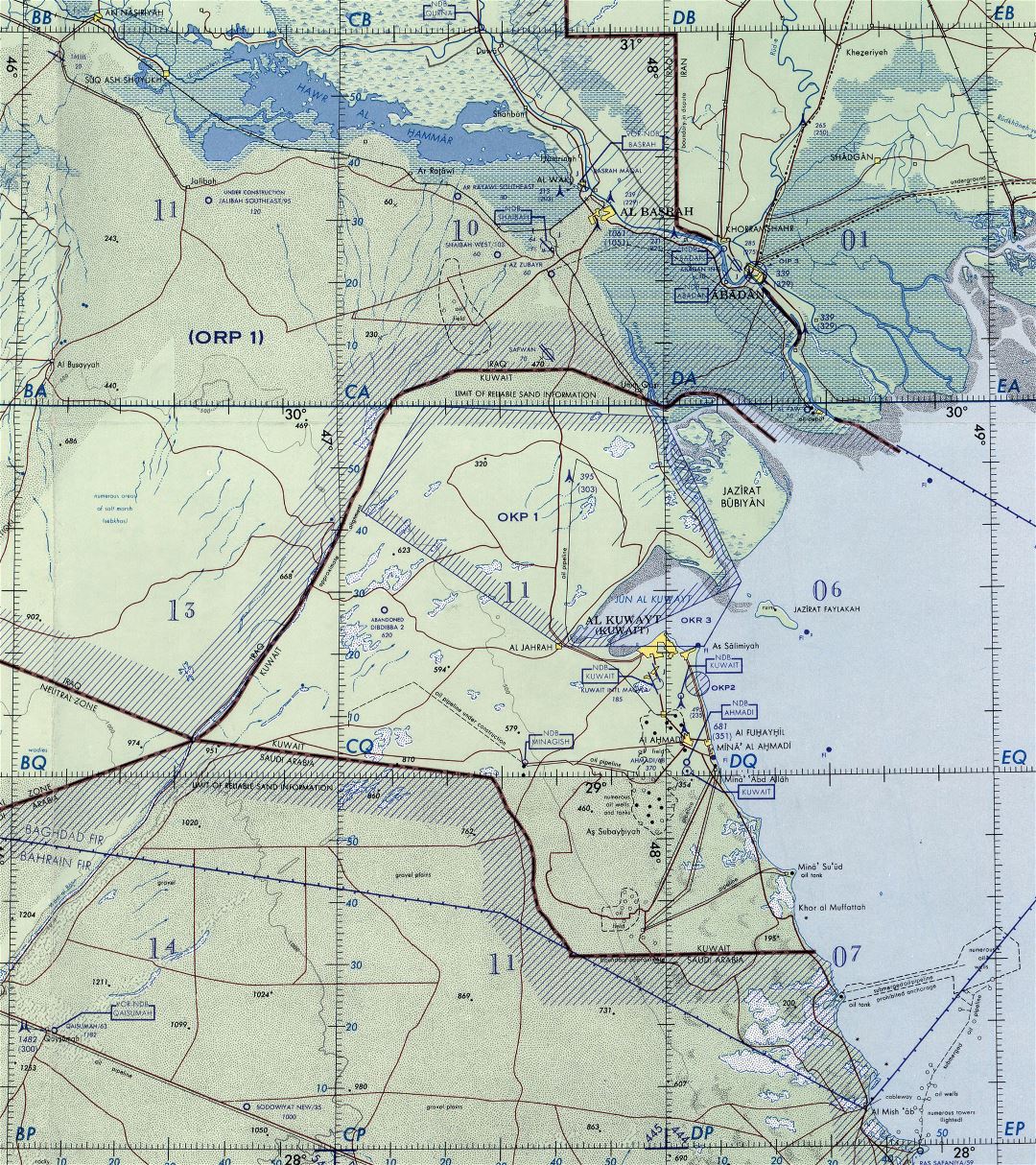 Grande detallado mapa topográfico de Kuwait