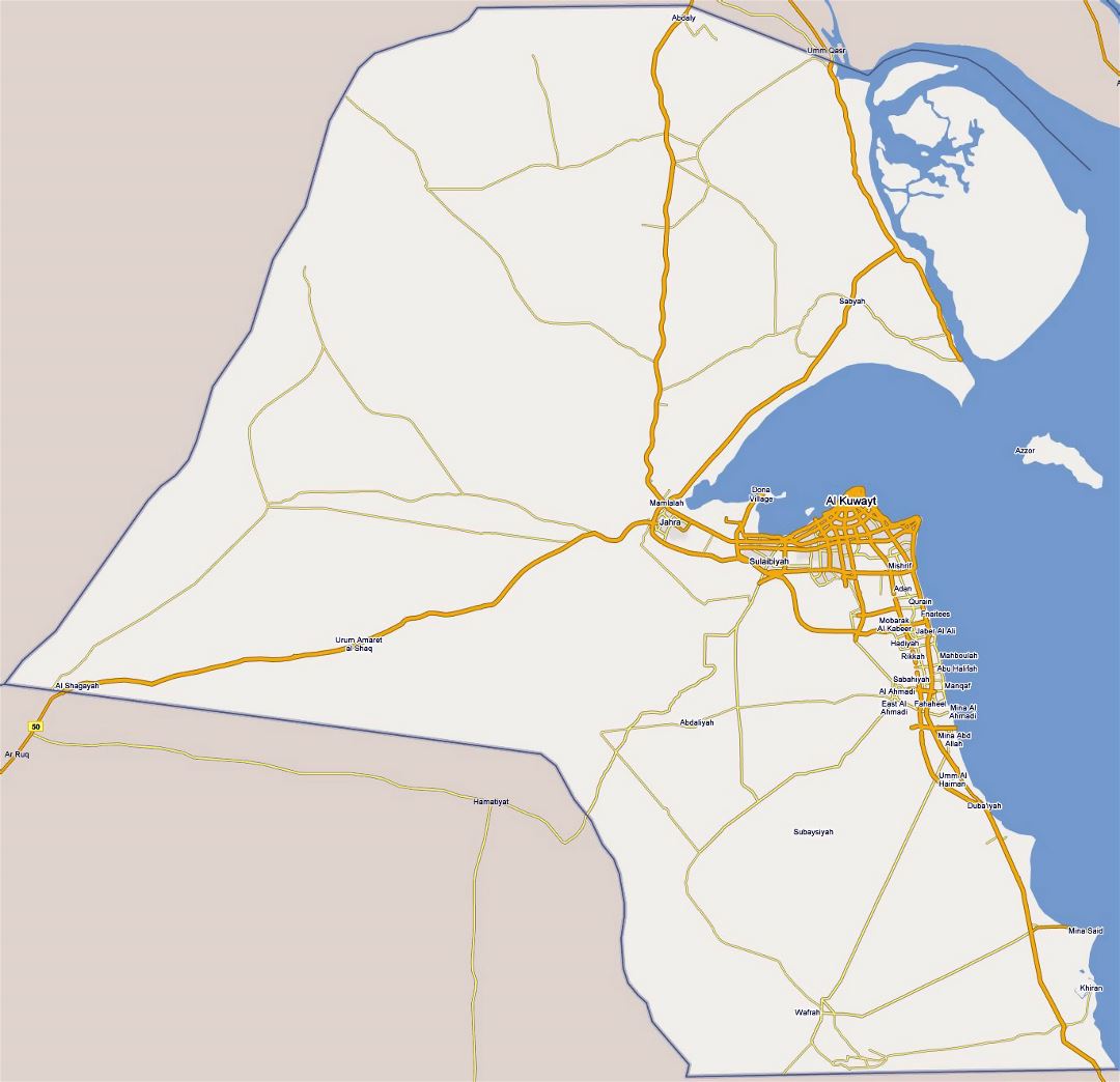 Grande mapa de carreteras de Kuwait