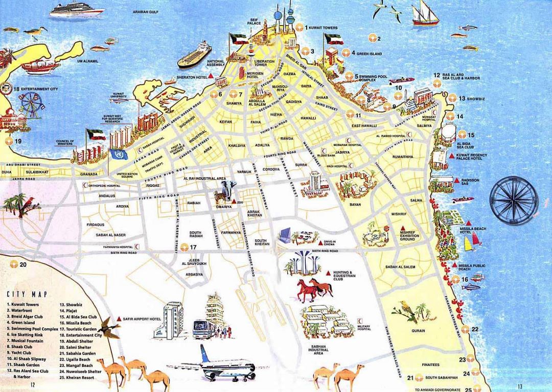 Detallado mapa turístico de la ciudad de Kuwait