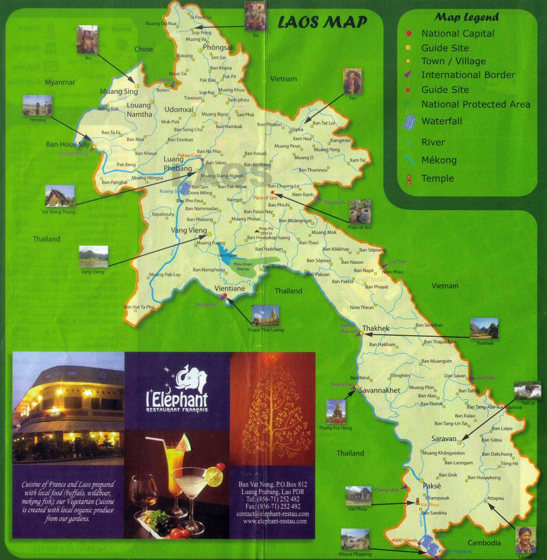 Grande detallado mapa turístico de Laos