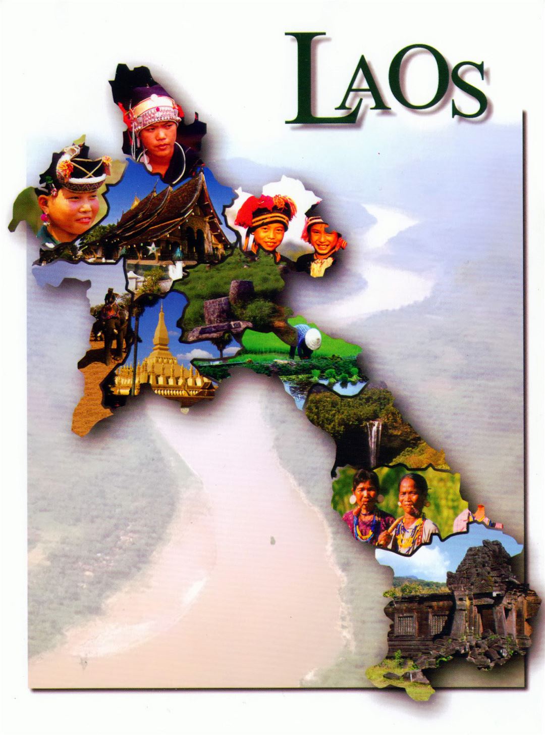 Grande mapa postal de Laos