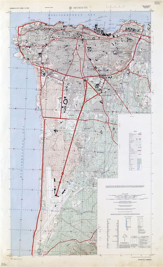 A gran escala detallado mapa de ciudad de Beirut - 1961