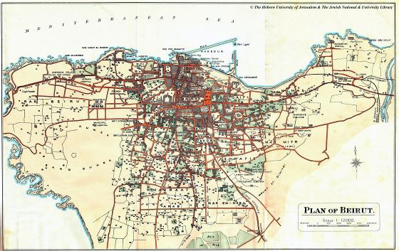 Grande detallado mapa antiguo de ciudad de Beirut con edificios - 1923