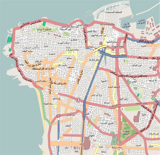 Grande detallado mapa de carreteras de parte central de ciudad de Beirut