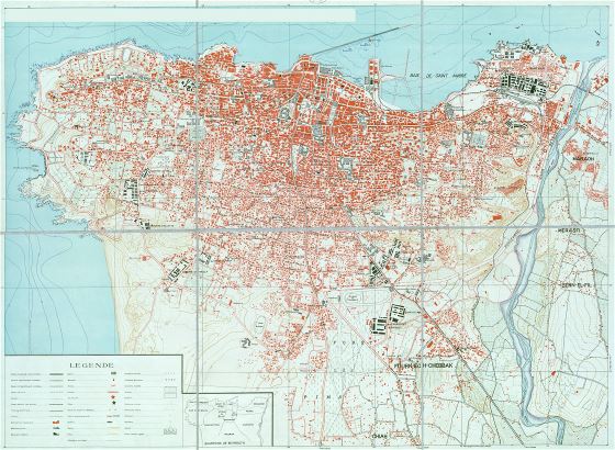 Grande mapa antiguo de ciudad de Beirut con edificios - 1936