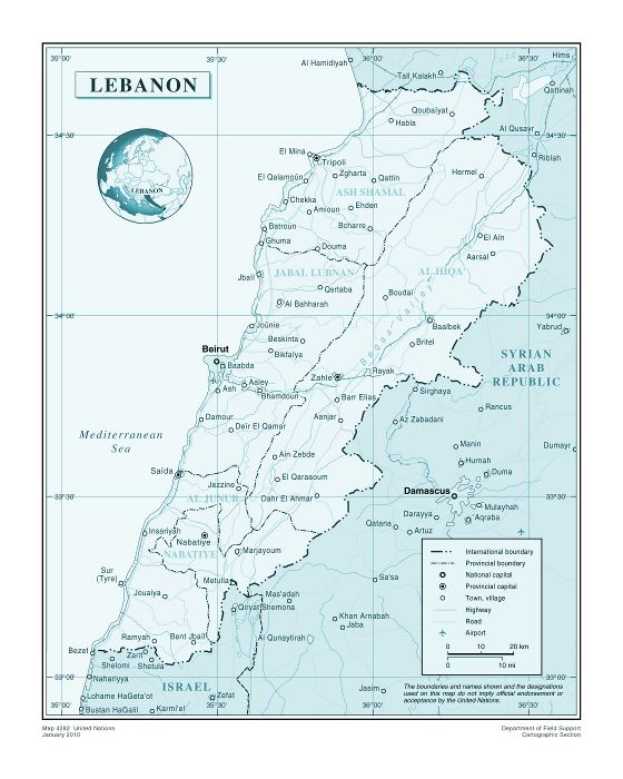 Grande detallado mapa político y administrativo del Líbano con carreteras, principales ciudades y aeropuertos
