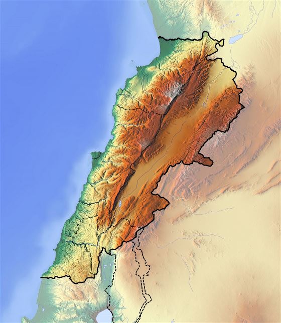 Grande mapa en relieve del Líbano