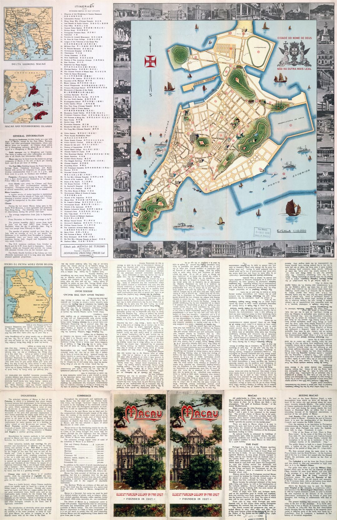 A gran escala detallado antiguo mapa turístico de Macao - 1936