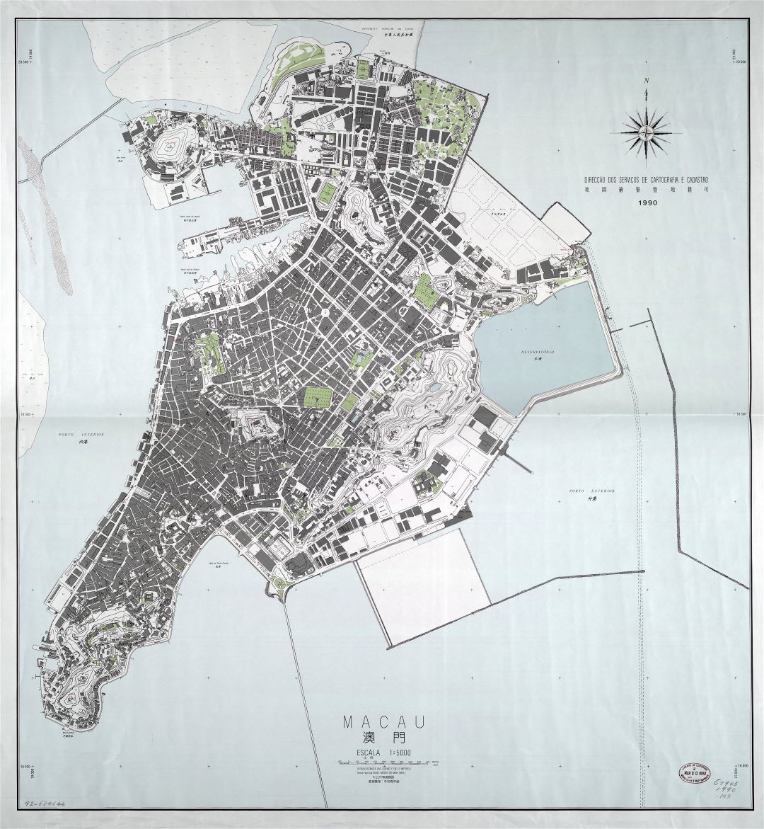 A gran escala detallado mapa general de Macao - 1990