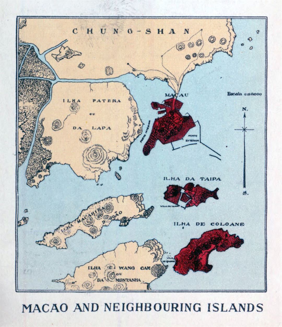 Detallado mapa de Macao y las islas vecinas