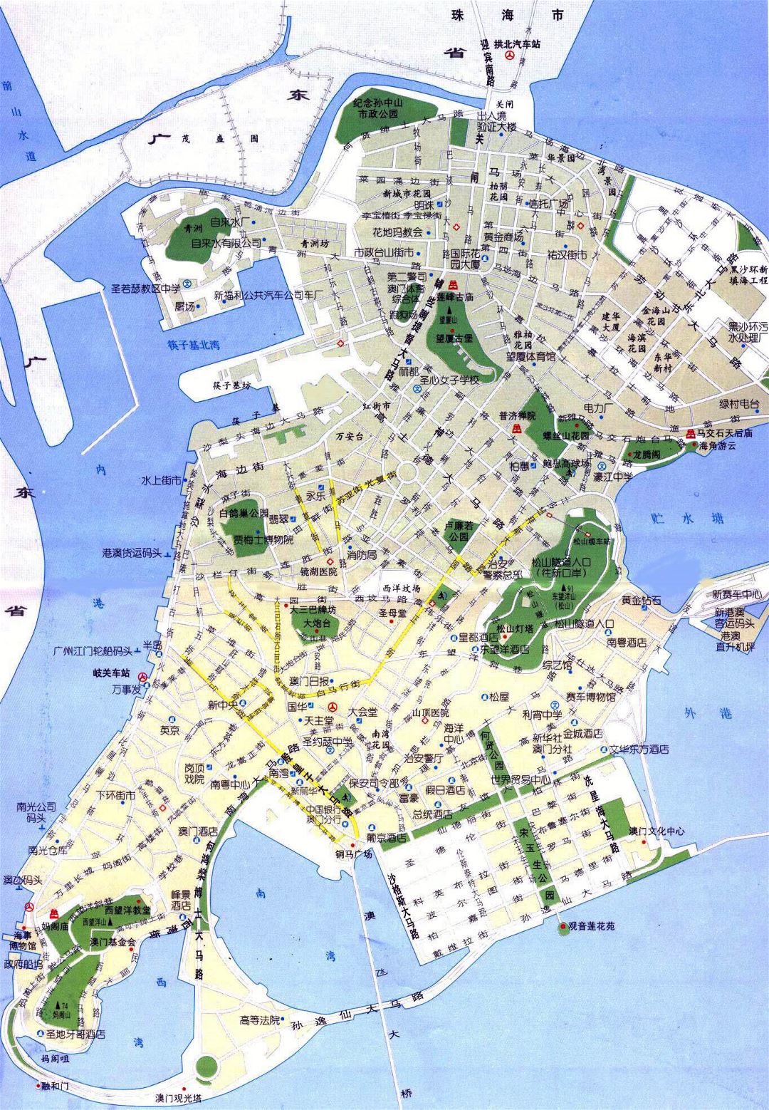 Grande detallado hoja de ruta de Macao en chino