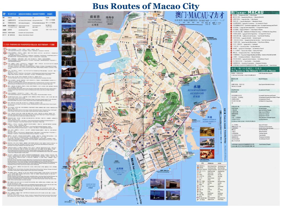 Grande detallado mapa de rutas de autobuses de la ciudad de Macao