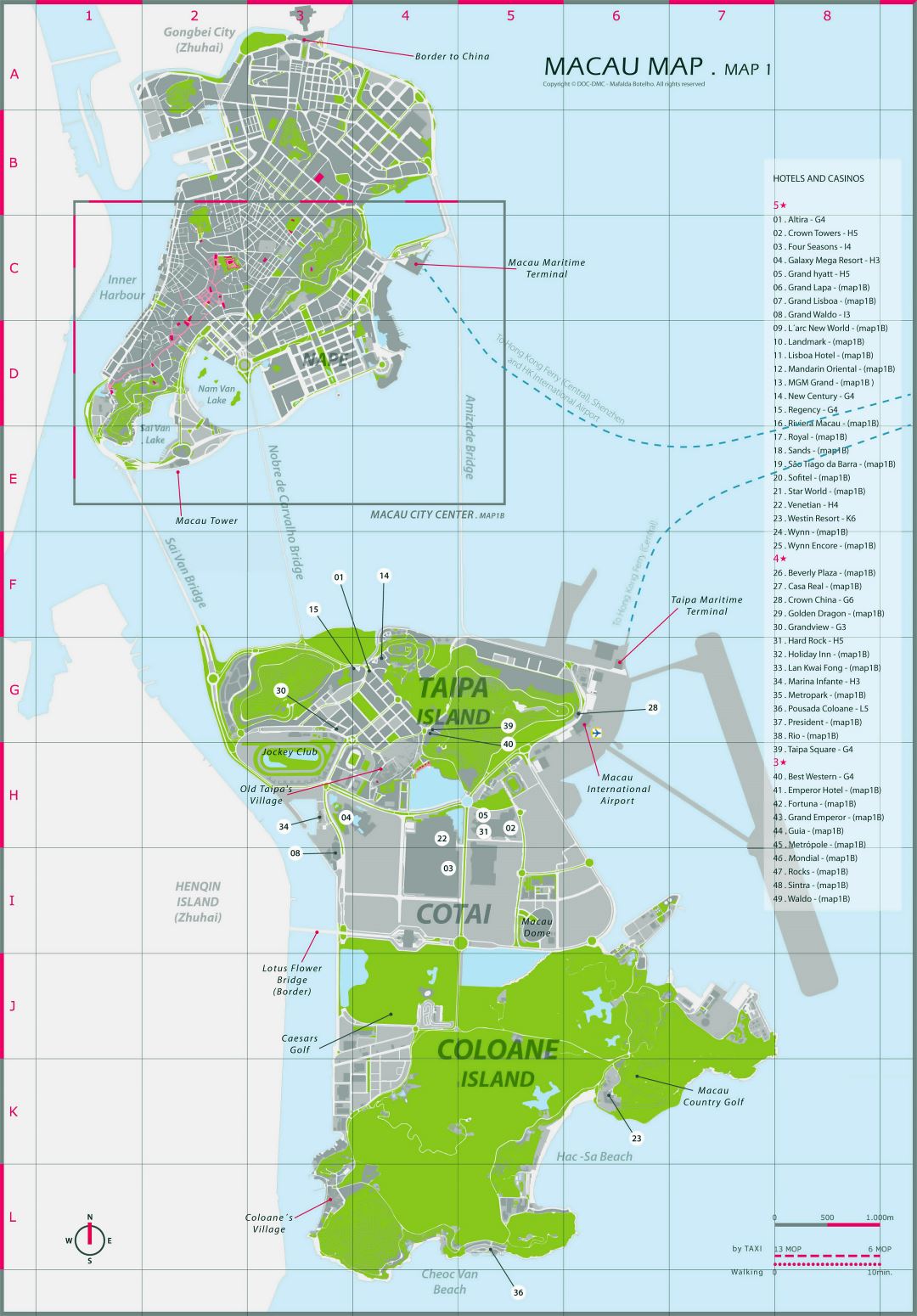 Grande mapa de hoteles y casinos de Macao