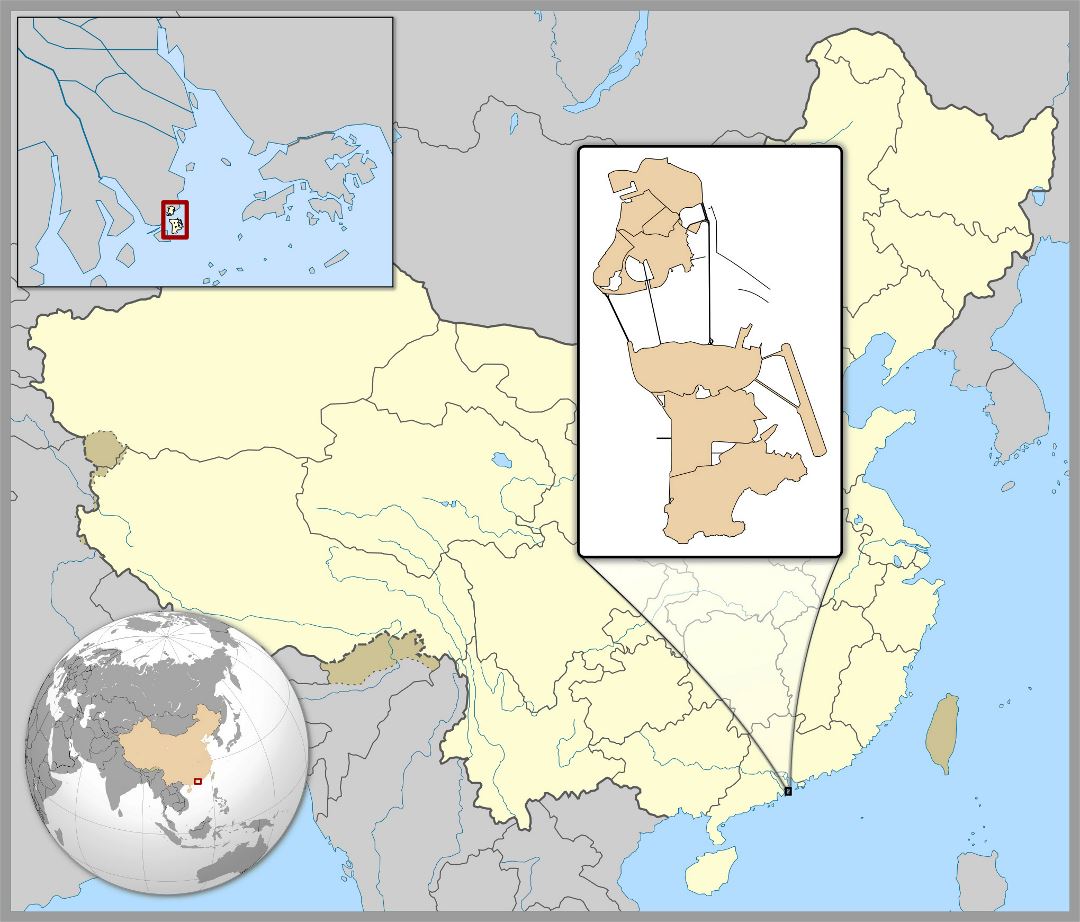 Grande mapa de ubicación de Macao