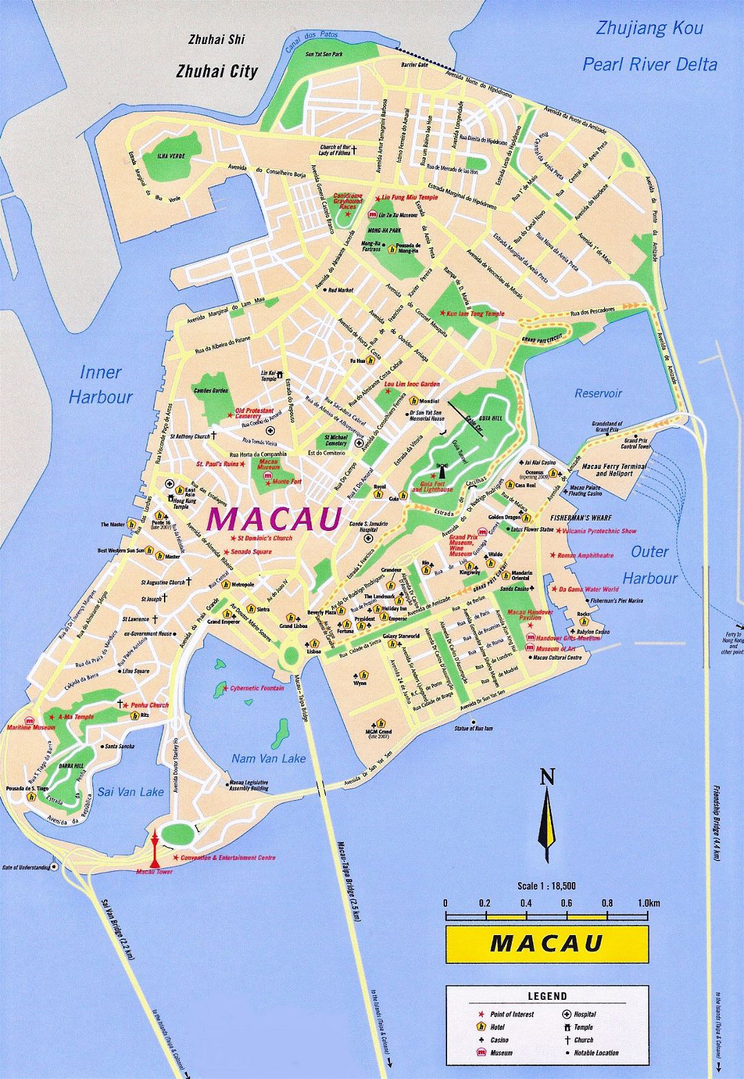 Grande mapa turístico de Macao con carreteras