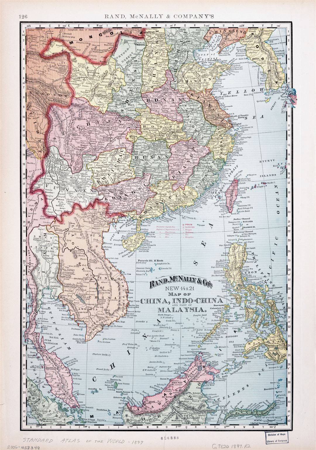 A gran escala mapa político antiguo de China, Indochina y parte de Malasia - 1897