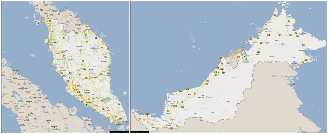 Grande hoja de ruta de Malasia con ciudades