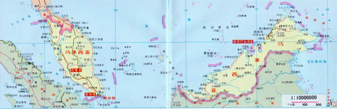 Grande mapa de Malasia en chino