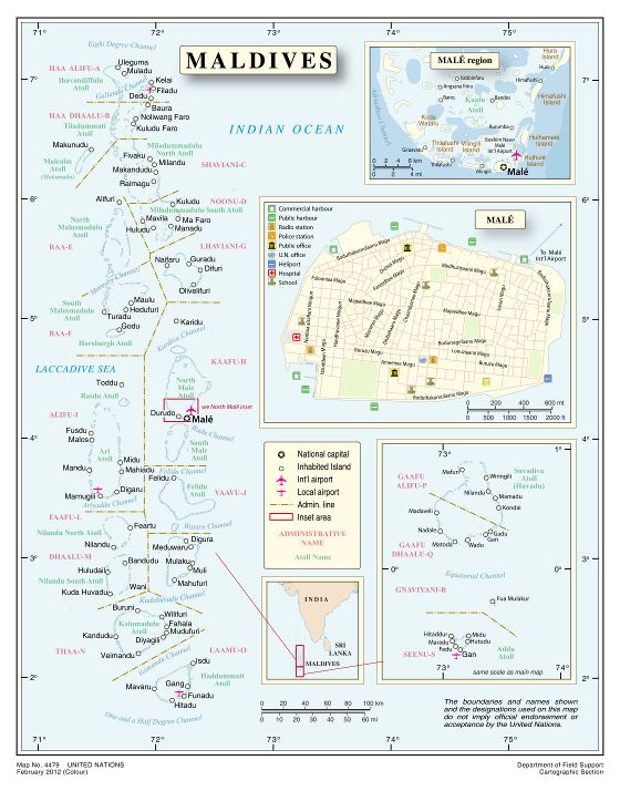 A gran escala detallado mapa político de Maldivas