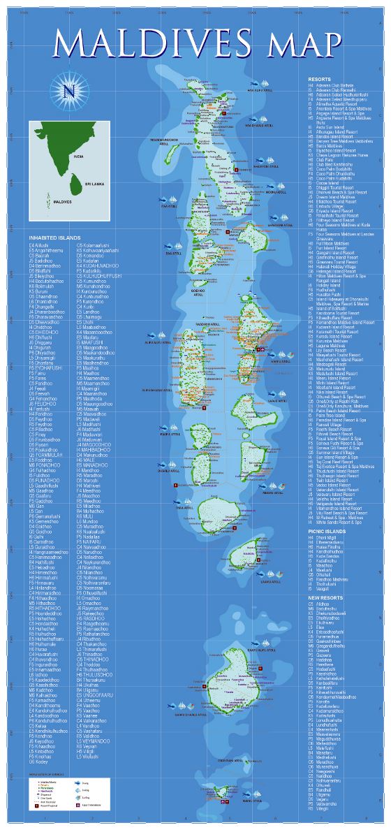 Detallado mapa de viaje de Maldivas