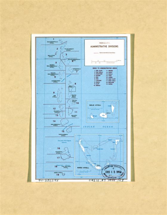 Grande detallado mapa de administrativas divisiones de Maldivas - 1977