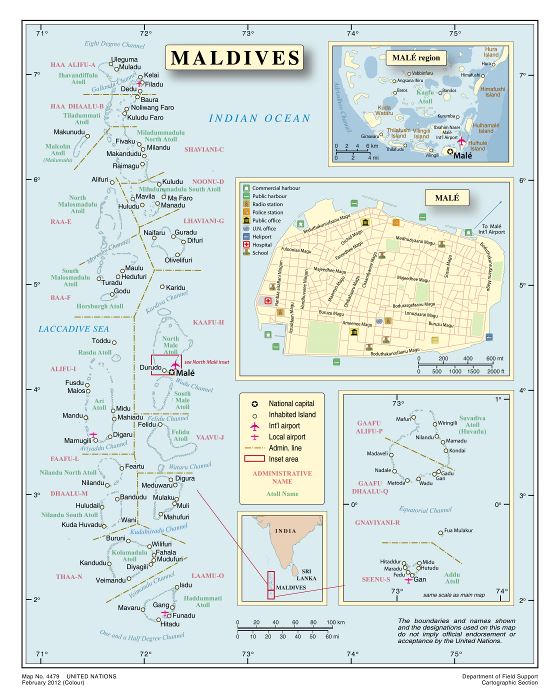 Grande detallado mapa político de Maldivas
