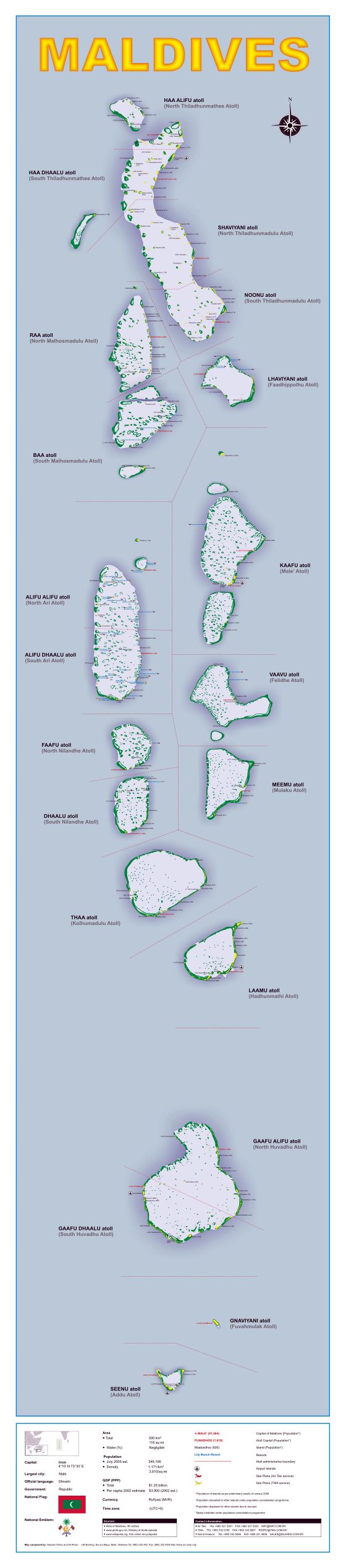 Grande detallado mapa político y administrativo de Maldivas