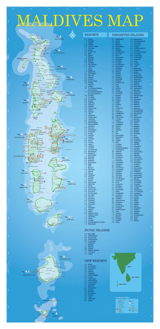 Grande detallado mapa turístico de Maldivas