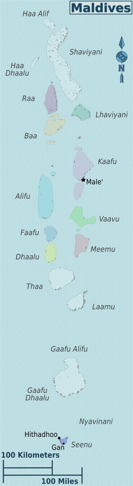 Grande mapa de regiones de Maldivas