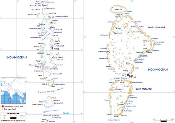 Grande mapa político de Maldivas con aeropuertos