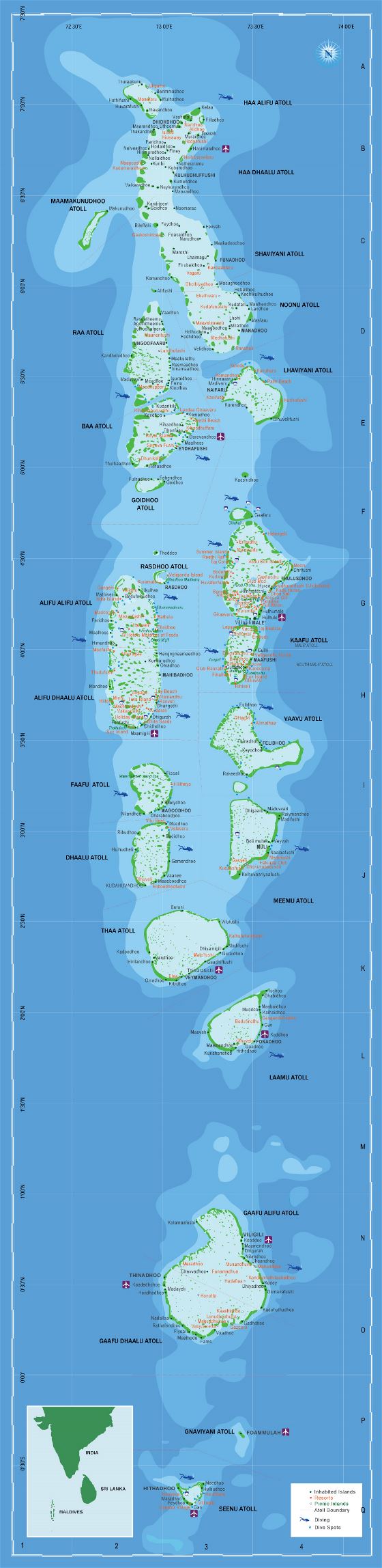 Grande mapa turístico de Maldivas