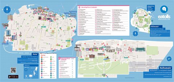A gran escala detallado mapa turístico de Male y Hulhumale con otras marcas