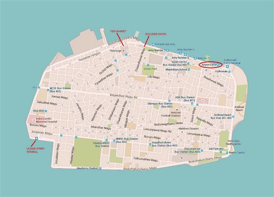 Detallado mapa de carreteras de la ciudad de Malé