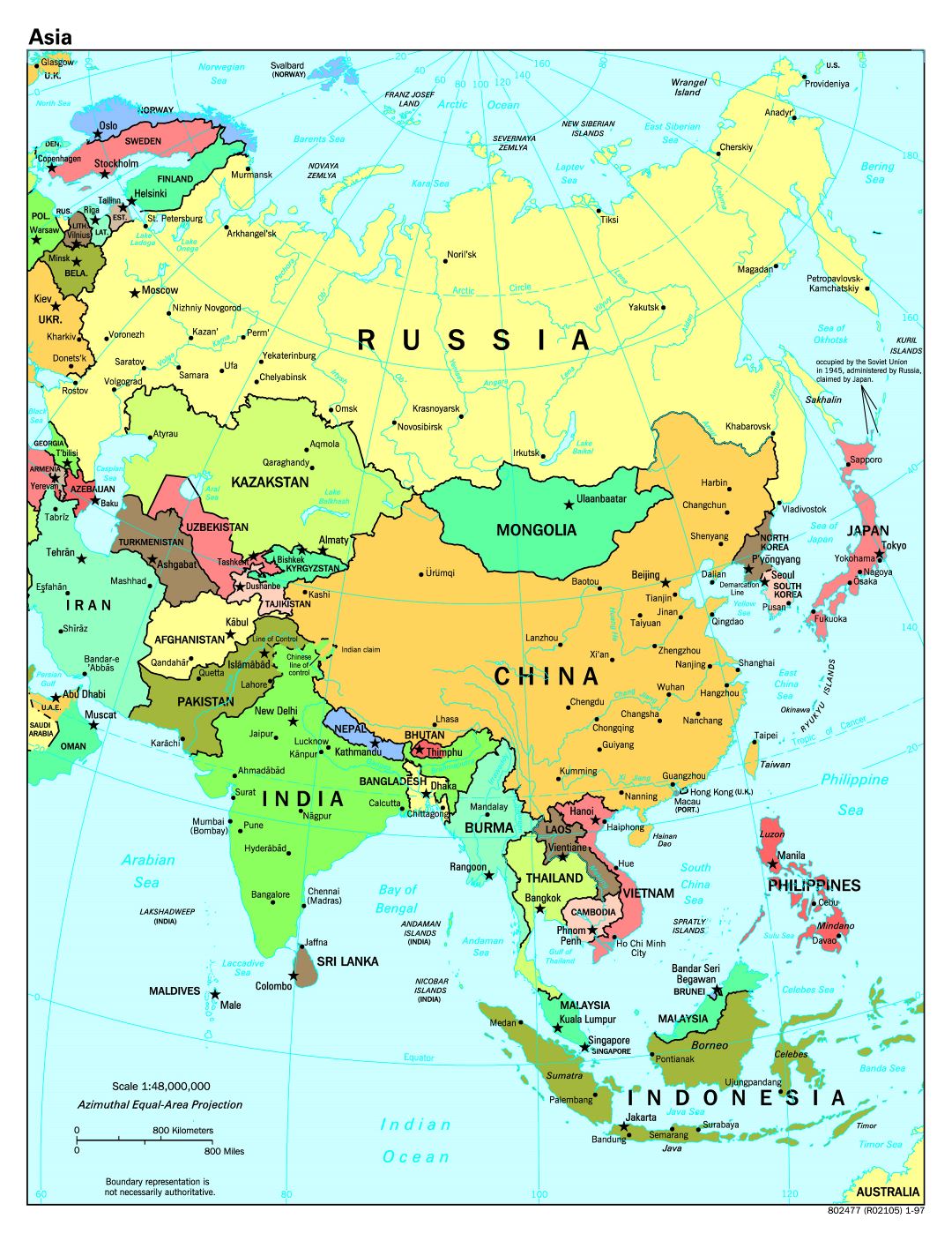Mapa político a gran escala de Asia - 1997
