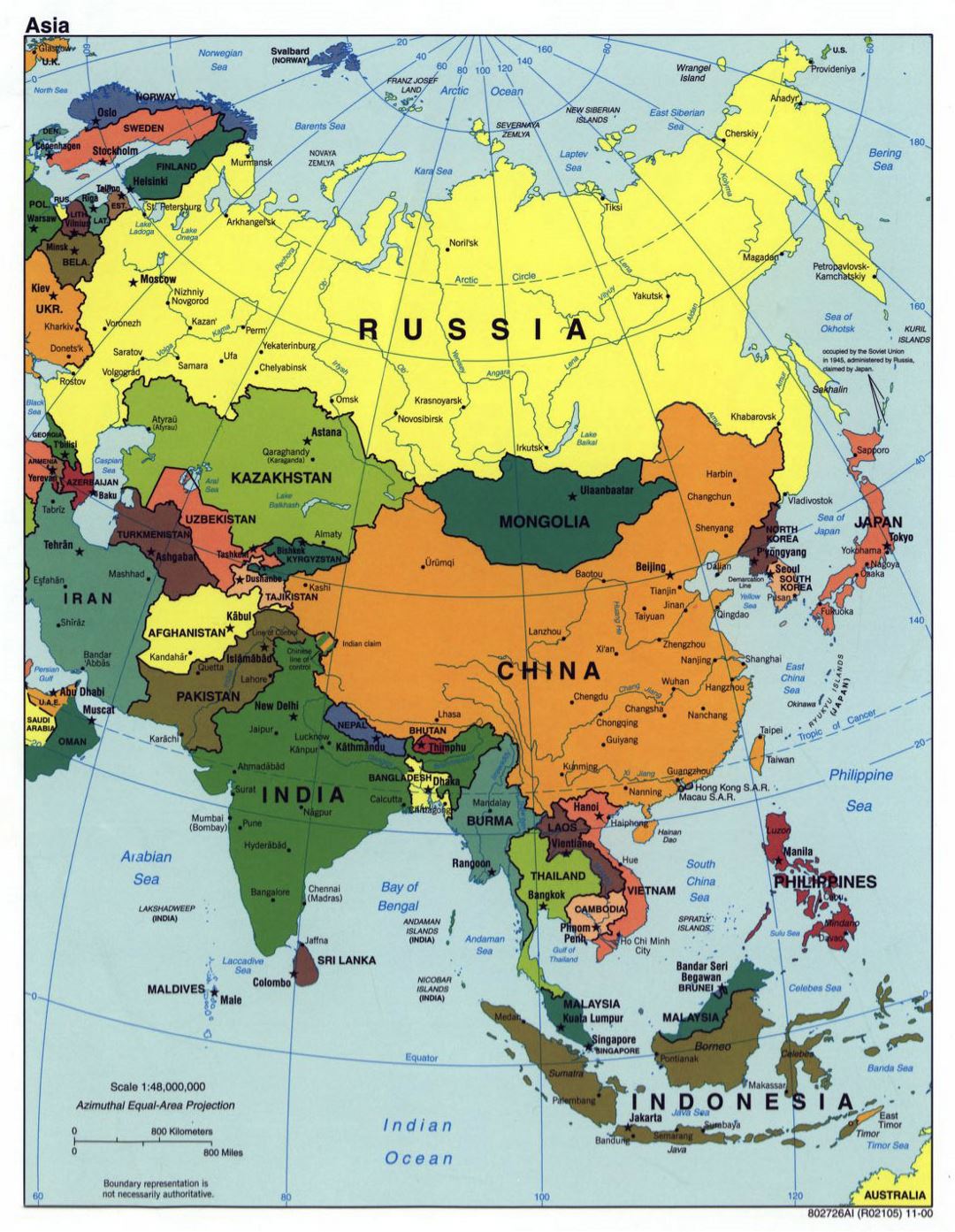 Mapa político grande de Asia con las principales ciudades - 2000