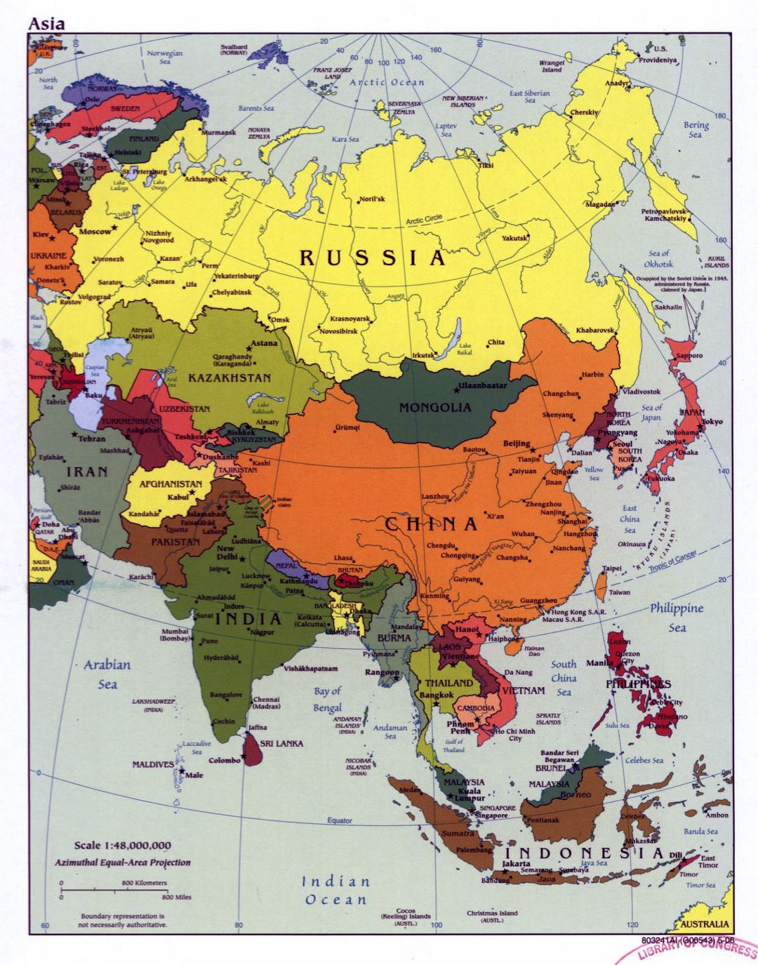 Mapa político grande de Asia con las principales ciudades y capitales - 2006