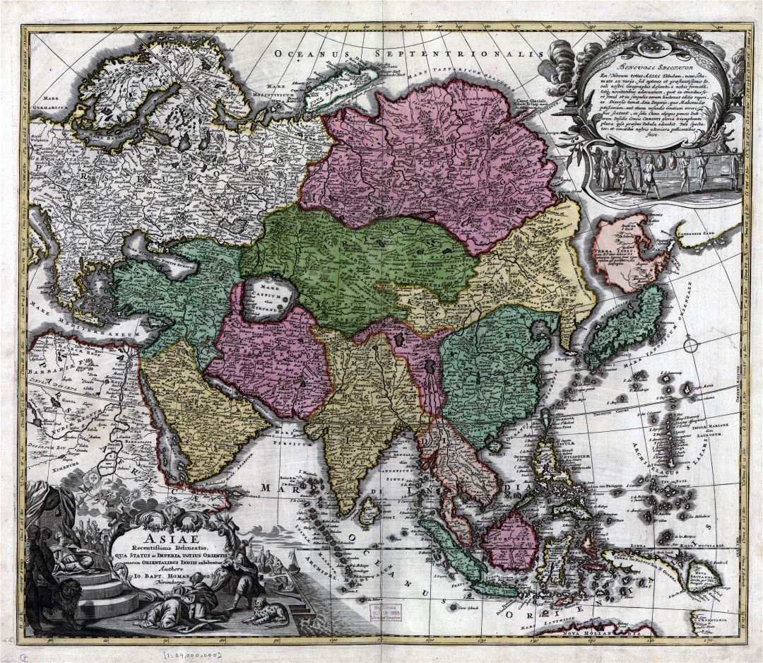 A gran escala mapa político antigua de Asia - 17xx