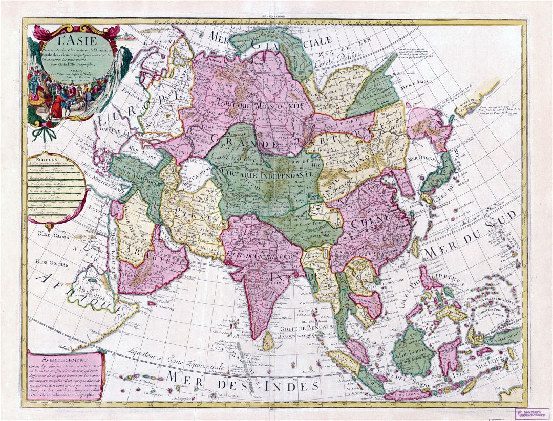 Ampliación de la escala el viejo mapa político antigua de Asia - 1700