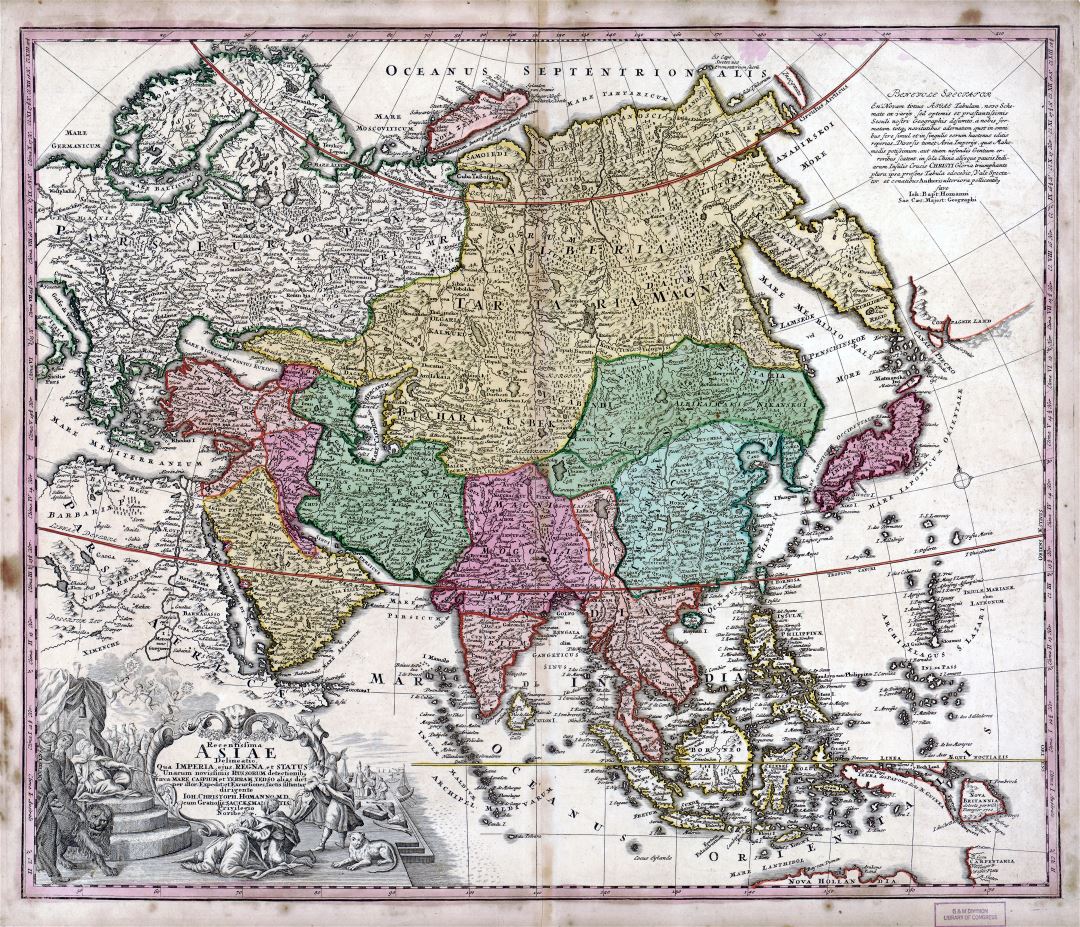 Ampliación de la escala el viejo mapa político antigua de Asia - 1743