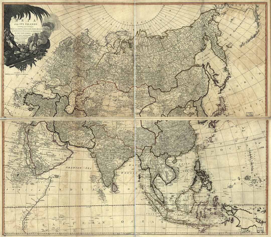 En alta resolución Antiguo mapa político de Asia - 1799