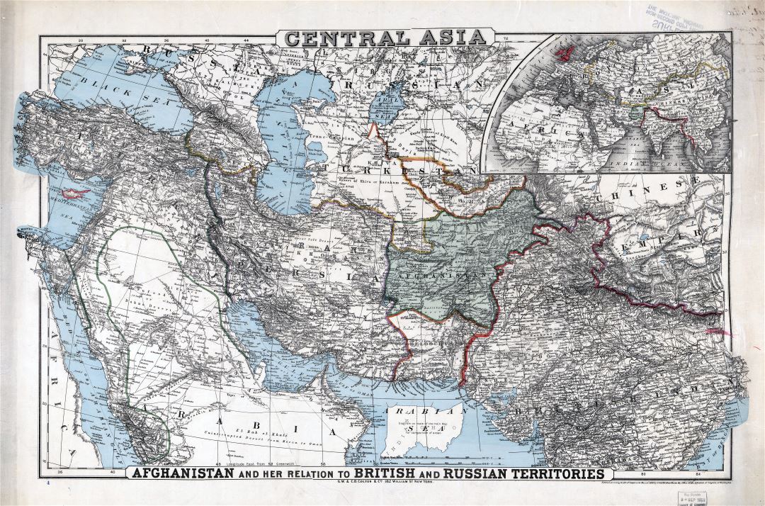 Gran escala detallada viejo mapa de Asia Central - 1885