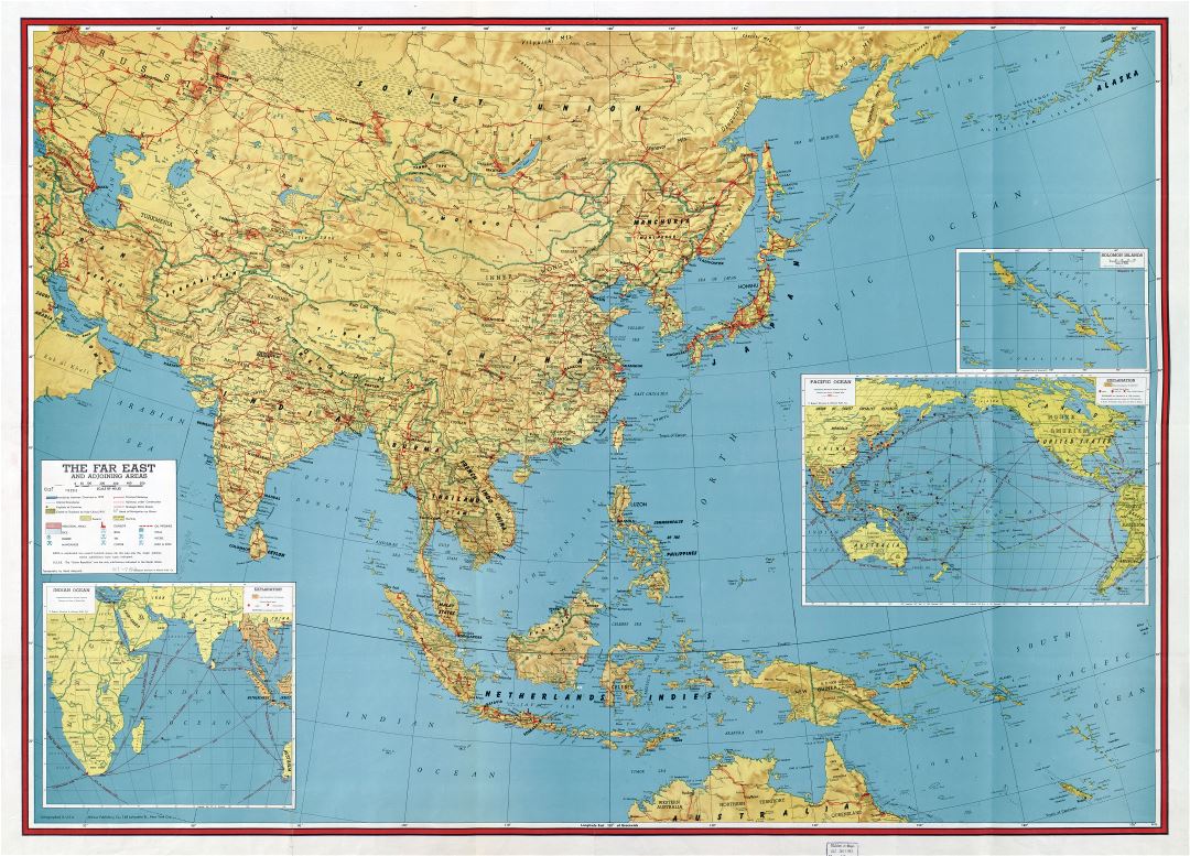 Gran escala detallada viejo mapa del Lejano Oriente y las zonas colindantes - 1943