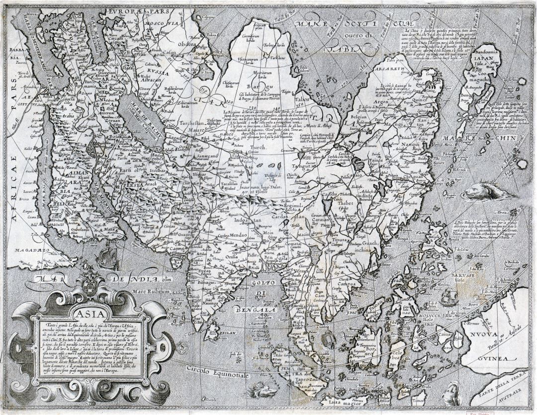 Gran escala viejo mapa de Asia - 16xx
